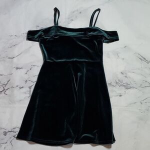 Lulu's My Kind of Romance Dark Green Velvet Off-the-Shoulder Mini Dress